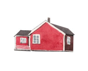 House illustration isolated on a white background. Watercolor Nordic house. Scandinavian architecture 