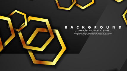 Vector background design that overlaps with hexagon gold color gradients on black space for text and background design