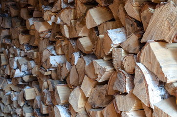 evenly stacked birch firewood