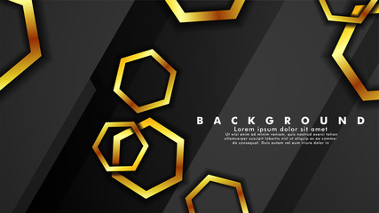 Fototapeta premium Vector background design that overlaps with hexagon gold color gradients on black space for text and background design