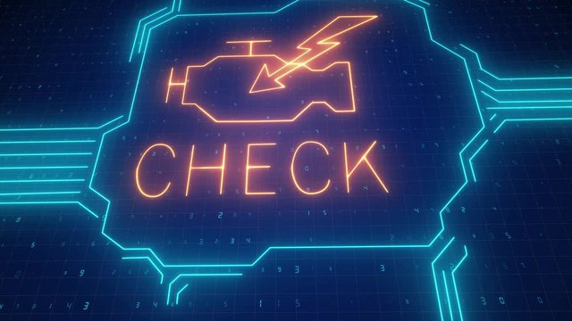 Check engine light symbol that pops up on dashboard when something goes wrong with the engine