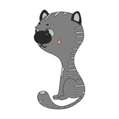 Cute Cartoon Kitten with big eyes on a white background