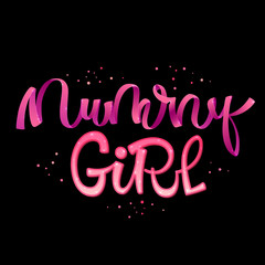 Mummy Girl quote. Hand drawn modern calligraphy Halloween party lettering logo phrase. Ribbon script letter style. Girlish colorful design element. Fashion design. Graphic element. Vector font