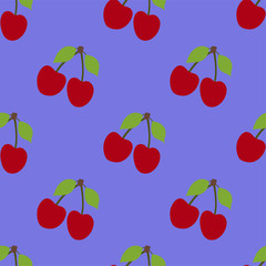 Cherry seamless pattern. Red berry. Fashion design. Food print for kitchen tablecloth, curtain or dishcloth. Hand drawn doodle wallpaper. Vector sketch background