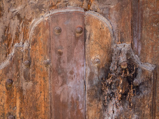 Close up detail old brown wood door   background