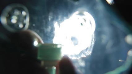 POV, bottom view of anesthetist puts on oxygen mask on patient