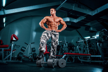 Fototapeta na wymiar Handsome Young Muscular Men, Bodybuilder at the Gym