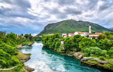 Mostar town at the Neretva river in Bosnia and Herzegovina