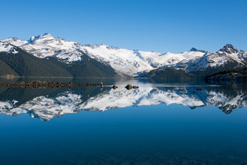 Fototapeta na wymiar scenic view over famous garibaldi lake in provincial park near whistler on a sunny day