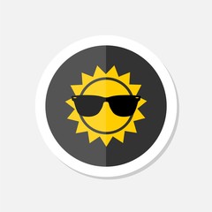 Hello summer creative label with shiny sun isolated on white background