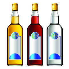 3D Colorful alcohol bottles set.