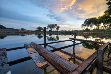 Beautiful sunset at Kampung Temiang at Ipoh, Malaysia