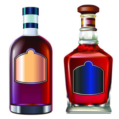 Colorful alcohol bottles set isolated on white.