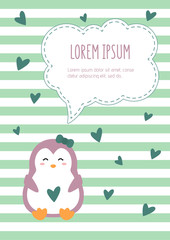 Template for posters, banners, cards with a cute penguin