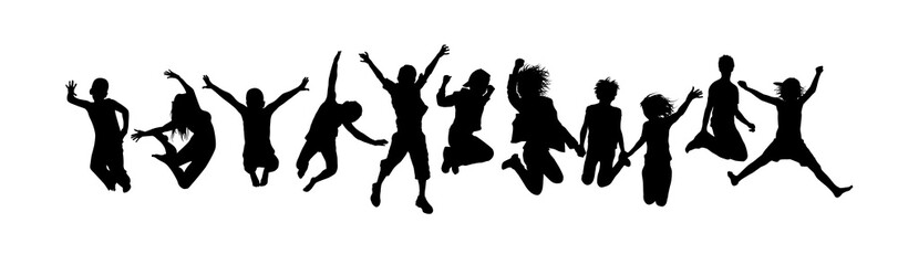 Fototapeta na wymiar Silhouettes of jumping friends. Happy Friends Day. Usable as greeting cards, posters, clothing, t-shirt for your friends. Vector illustration