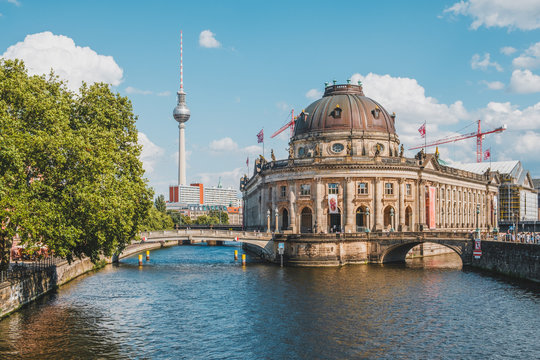 Berlin city with TV Tower ( Fernsehturm), Bode Museum and river Spree at Museum Island on  summer day