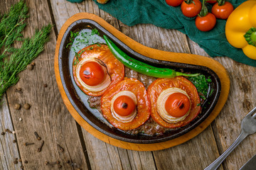 Homemade beef cutlets on wooden table. turkish cuisine