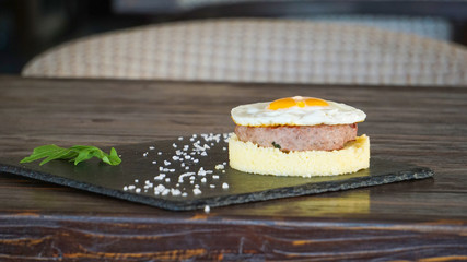  real juicy american beef steak with egg