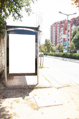 advertising board on asphalt road