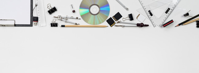 Architectural plans, pencil and ruler on the table. Place for your text