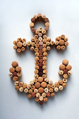 Wine corks anchor composition isolated on white background from a high angle view