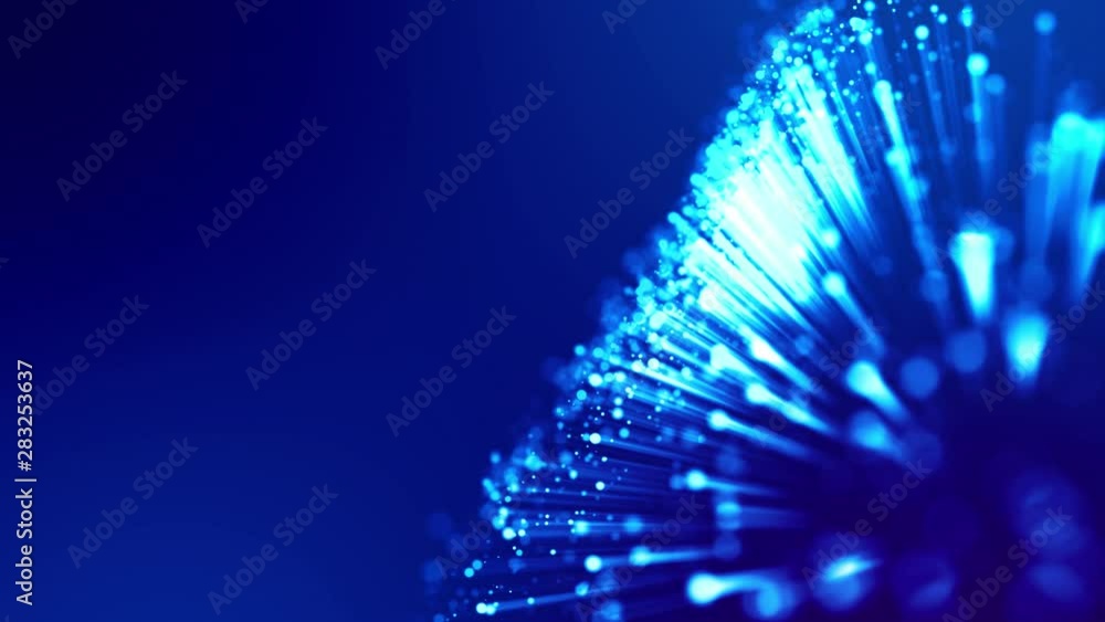 Poster blue shiny sparkling particles with light rays move in a viscous liquid. It is 4k 3d animation as abstract background for holiday presentations with luminous particles, bokeh and lights effects. V14
