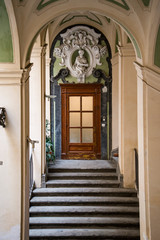 Interior of ancient medieval Spanish palace, Naples Italy