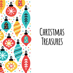 Fototapeta na wymiar Cute Christmas Treasures background with hand drawn Christmas balls
