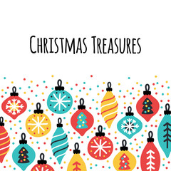 Christmas treasures background with hand drawn Christmas balls
