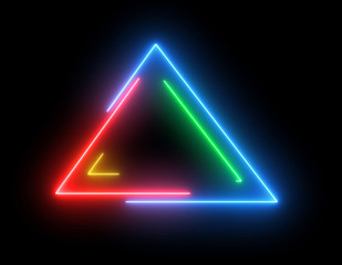 Neon colorful triangle HUD object. Swirling lines and shape of triangle with glowing neon light.