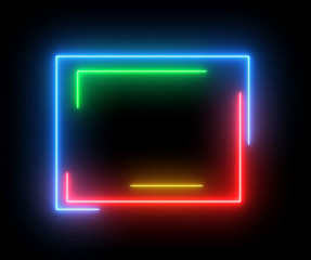 Square retro HUD with neon glowing light. Abstract creative swirling shape of square with beautiful light. 