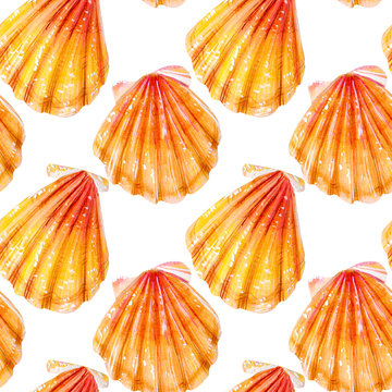 Seamless pattern of yellow scallops.