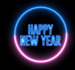 Fototapeta na wymiar New Year greeting with neon light. Colorful neon, led lights text of 