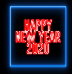 New Year greeting with neon light. Colorful neon, led lights text of 