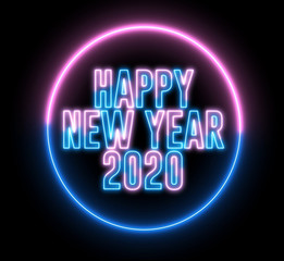 New Year greeting with neon light. Colorful neon, led lights text of "Happy New Year"