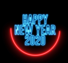 New Year greeting with neon light. Colorful neon, led lights text of "Happy New Year"