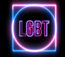 Neon text of "LGBT" inside neon shapes. Concept of lesbian, gay, bisexual, transsexual. 