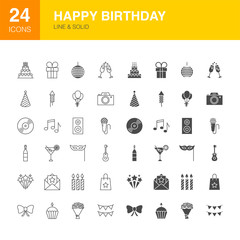 Happy Birthday Line Web Glyph Icons