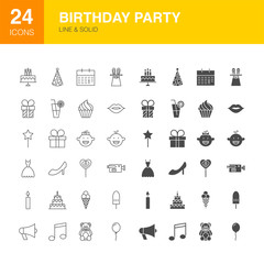 Birthday Party Line Web Glyph Icons