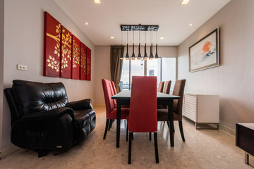Modern living room and kitchen in small apartment
