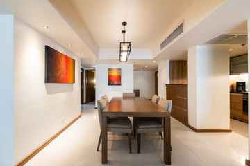 Modern living room and kitchen in small apartment