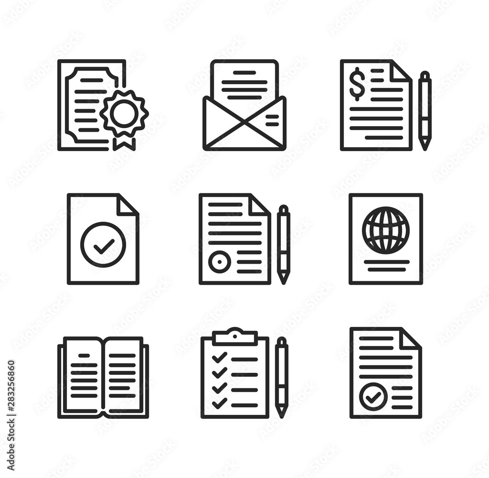 Poster documents line icons. simple outline symbols, modern linear graphic elements collection. vector line