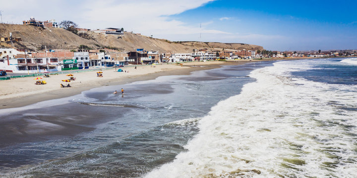 Panoramic aerial view of Chorrillos beach in Barranca city in Lima, Peru