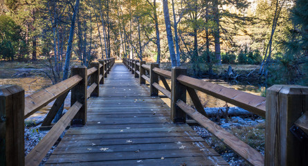 Obraz premium Wooden Footbridge over the Merced River, Yosemite Valley