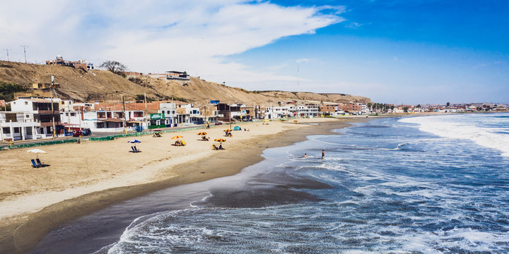 Panoramic aerial view of Chorrillos beach in Barranca city in Lima, Peru