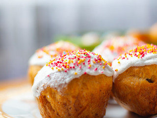 Easter holiday.colorful cakes are on the table