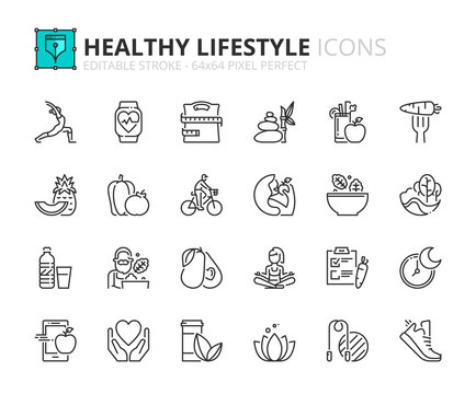 Outline icons about healthy lifestyle