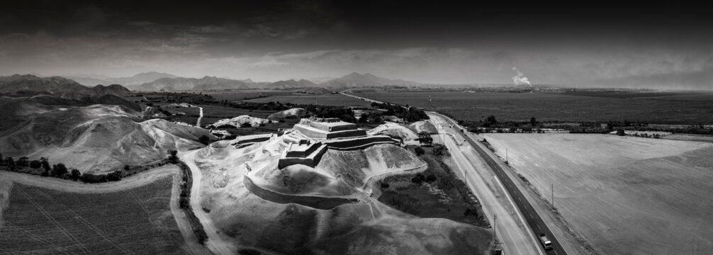 Aerial view of Paramonga fortress in Peru