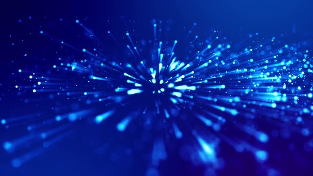 blue shiny sparkling particles with light rays move in a viscous liquid. It is 4k 3d animation as abstract background for holiday presentations with luminous particles, bokeh and lights effects. V27