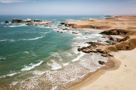 Empty beach in Huarmey summer place, in Ancach, Peru